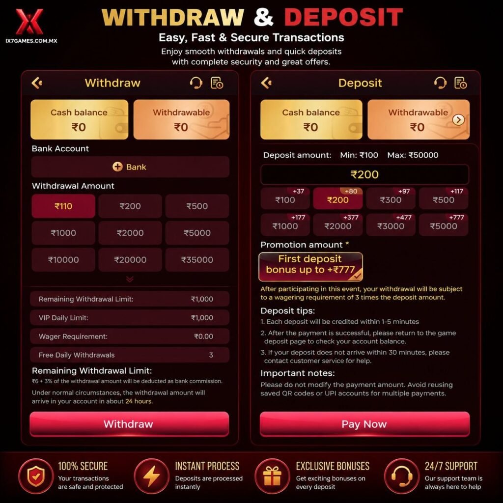IX7 App mobile gaming platform with secure login and bonuses
